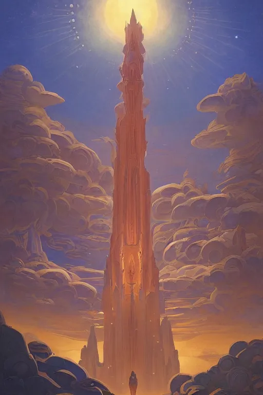 Image similar to glorious painted tower of the sun and the lost stars, by Sylvain Sarrailh and Nicholas Roerich and jean delville and Tyler Edlin, dramatic cinematic lighting , beautiful garden, ornate carved architecture, smooth, sharp focus, extremely detailed