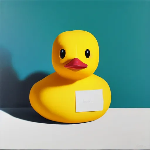 Prompt: portrait of a yellow rubber duck by beeple, oil on canvas.