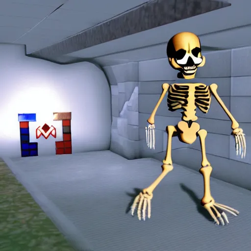 Image similar to A skeleton in the game Super Mario 64