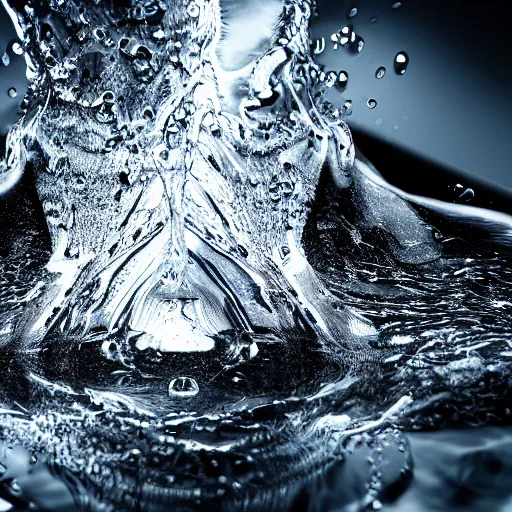 Image similar to water splashes forming a shape of a human head, water manipulation art, ray tracing, realistic water sharp focus, long shot, 8 k resolution, cinematic