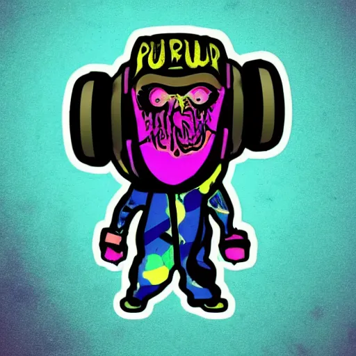 Image similar to svg sticker of a Pop-Wonder Alien-Bog-Monster-Swamp-Rat-Thunder-Coot-Racing-Fan at a rave, spinning records, giant headphones rocking out, wearing headphones, huge speakers, dancing, rave, DJ, spinning records, digital art, amazing composition, rule-of-thirds, award-winning, trending on artstation, featured on deviantart