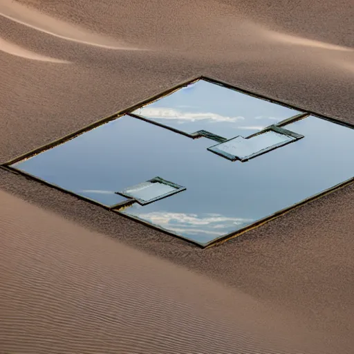 Prompt: mirror building in the dessert