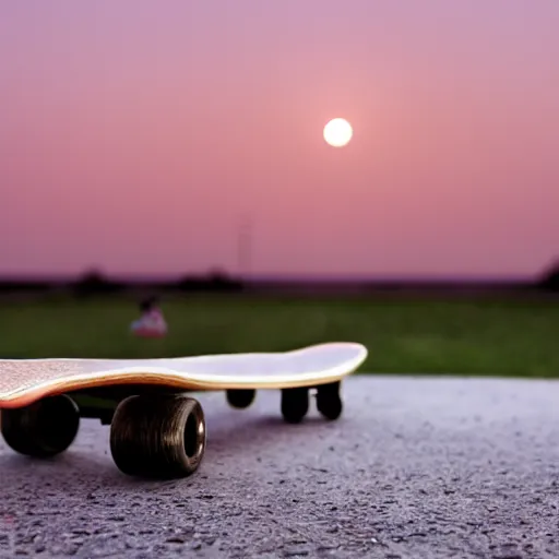 Prompt: skateboard, full moon, bokeh