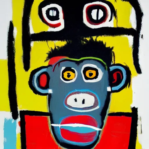 Image similar to basquiat portrait of a minimalist monkey