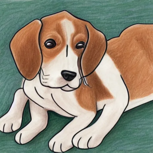 Image similar to a drawing of a sleeping beagle puppy, the nap team captain