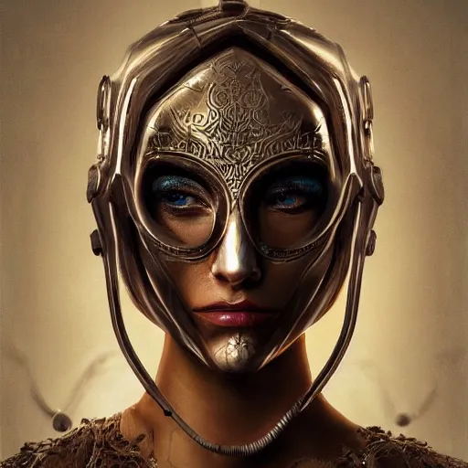 Image similar to Very very very very highly detailed epic photo of face with venetian mask, intricate, dystopian, sci-fi, extremely detailed, digital painting, artstation, concept art, smooth, sharp focus, illustration, intimidating lighting, incredible art by Artgerm