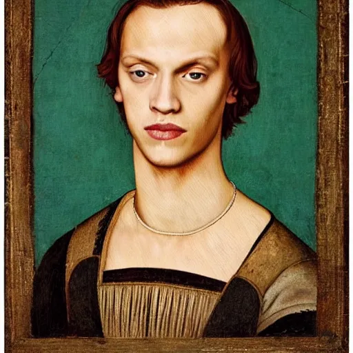 Image similar to A Renaissance portrait painting of Jamie Campbell Bower