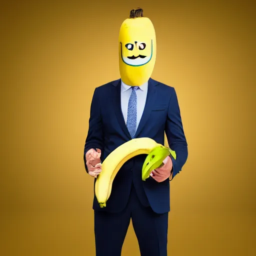 Image similar to a man wearing a suit banana head