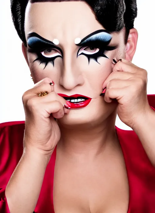 Image similar to studio portrait of ted cruz in full drag dressed in drag dressed as a woman makeup, 8 k, studio lighting, key light, back light, sequents,