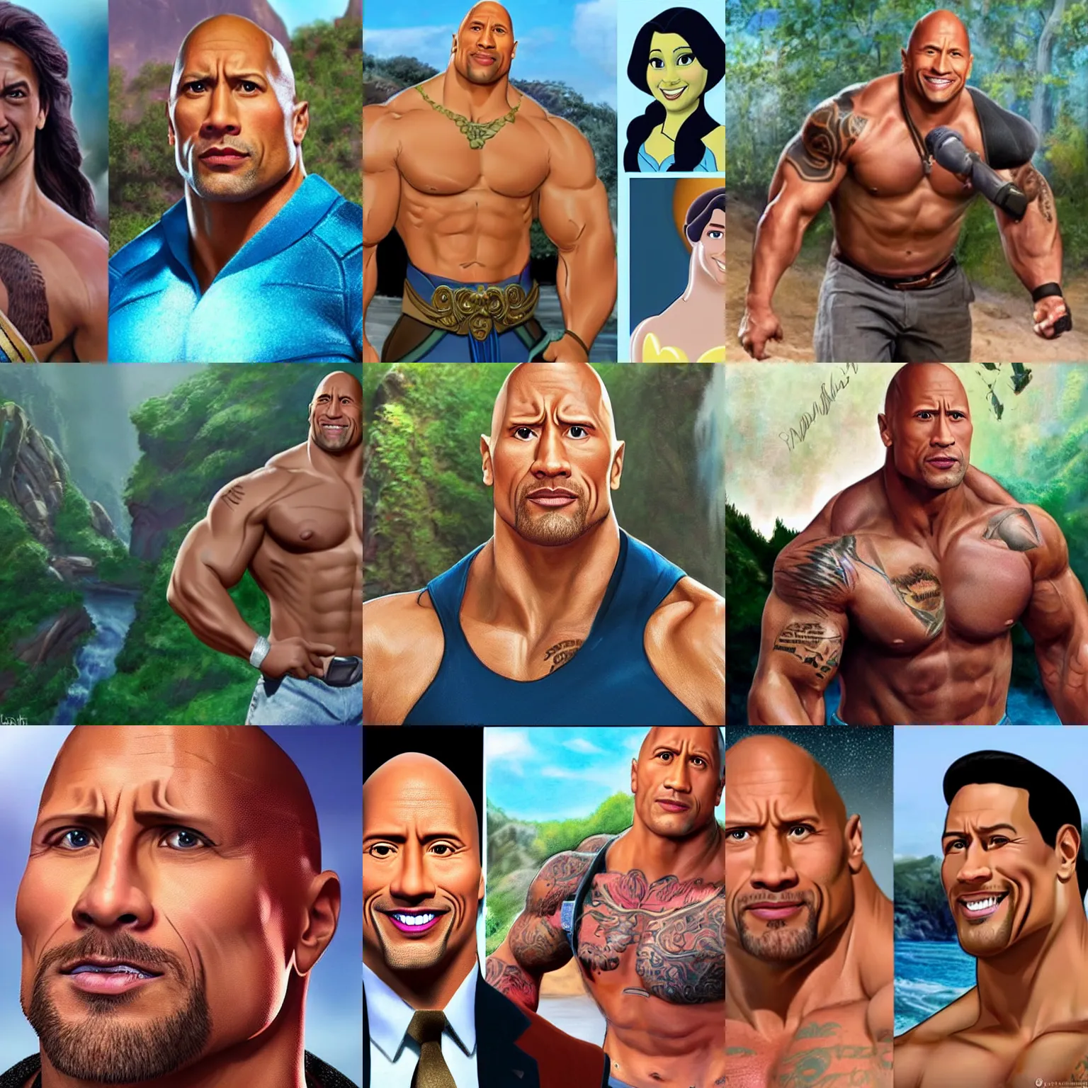 Prompt: Dwayne Johnson as a disney princess, lifelike, photorealistic, hyperdetailed