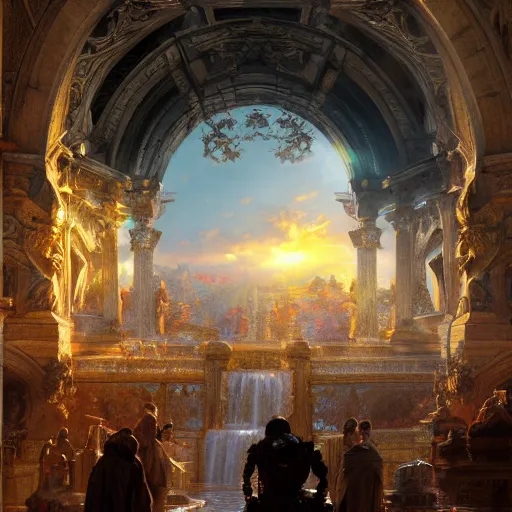 Prompt: beautiful colorful picture of the gates of heaven, volumetric lighting, 8 k octane beautifully detailed render, post - processing, extremely hyper - detailed, intricate, epic composition, cinematic lighting, masterpiece, trending on artstation, detailed detailed detailed, masterpiece, stunning art by anders zorn, wonderful masterpiece by greg rutkowski, beautiful cinematic light,