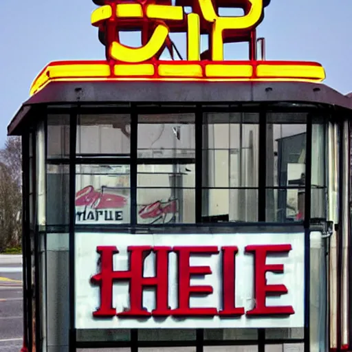 Prompt: waffle house sign, funny jumbled letters