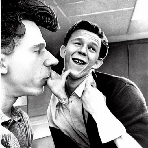 Image similar to Tom holland kissing the top of Walt Disney’s head