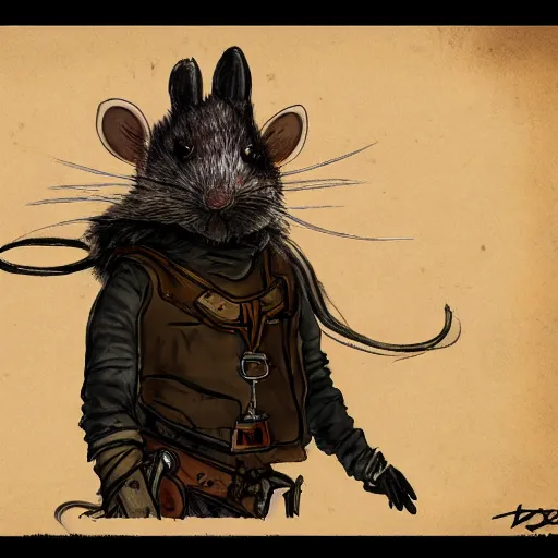 Image similar to A rat dressed like in Mad Max in the style of a DnD character portrait, concept art