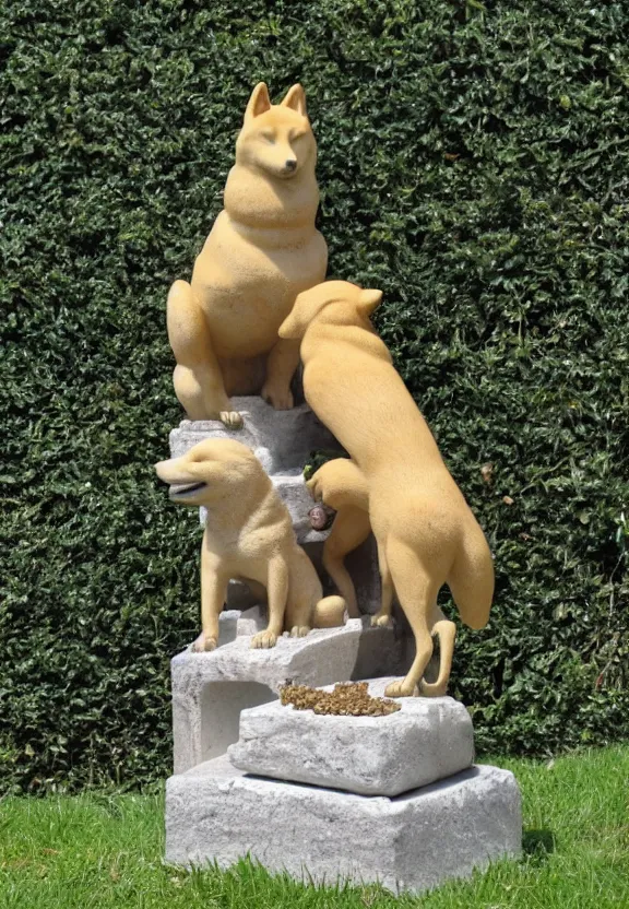 Image similar to ancient roman statue of a shiba inu feeding its young