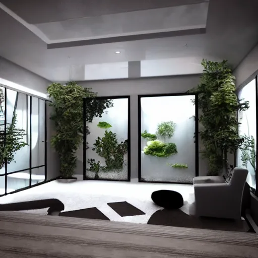 Prompt: “Photo of trapezoid shaped Fish Tank inside of modern home, ray tracing, unreal engine”
