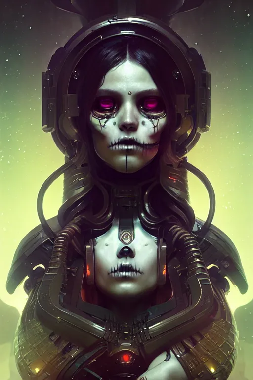 Prompt: ultra detailed Female Android, scifi, manga, octane render, (dia de los muertos), asymmetrical, intricate concept art, art by Godmachine and michael welan and DZO and greg rutkowski and alphonse mucha and loish and WLOP