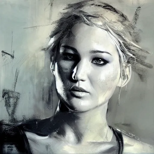 Prompt: portrait of jenifer lawrence, artwork by guy denning and charlie bowater,