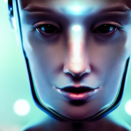 Prompt: portrait of an android, staring at the viewer, cyberpunk, futuristic, hd, highly detailed,