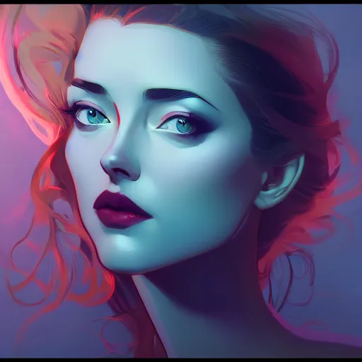 Image similar to Amber Heard, ambient lighting, 4k, alphonse mucha, lois van baarle, ilya kuvshinov, rossdraws, artstation