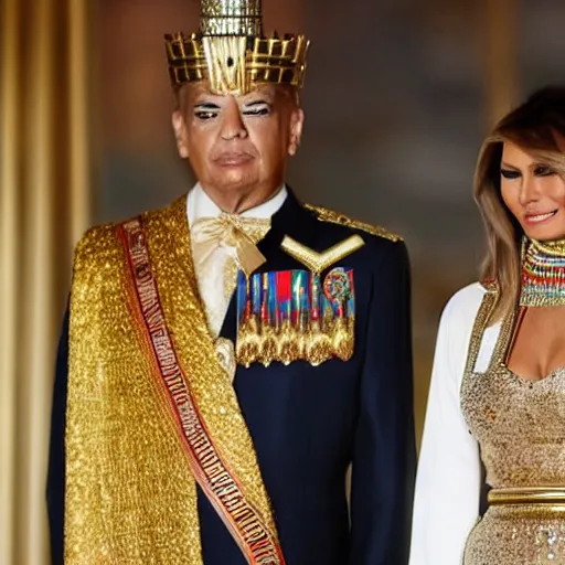 Prompt: donald and melania trump as egyptian king and queen, elegant, majestic, powerful