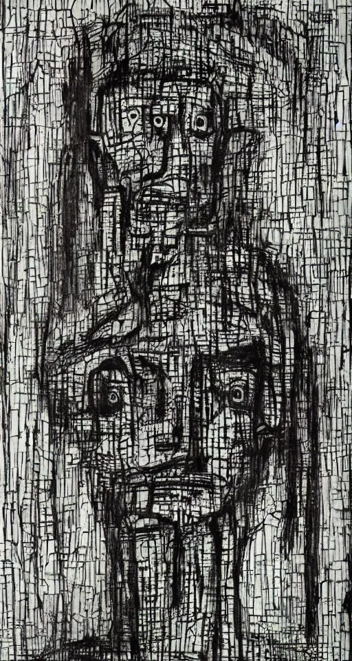 Image similar to human face by david caspar friedrich, hr giger, Jean-Michel Basquiat