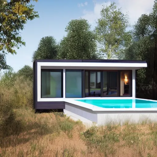 Image similar to a modern tiny home duplex with a pool