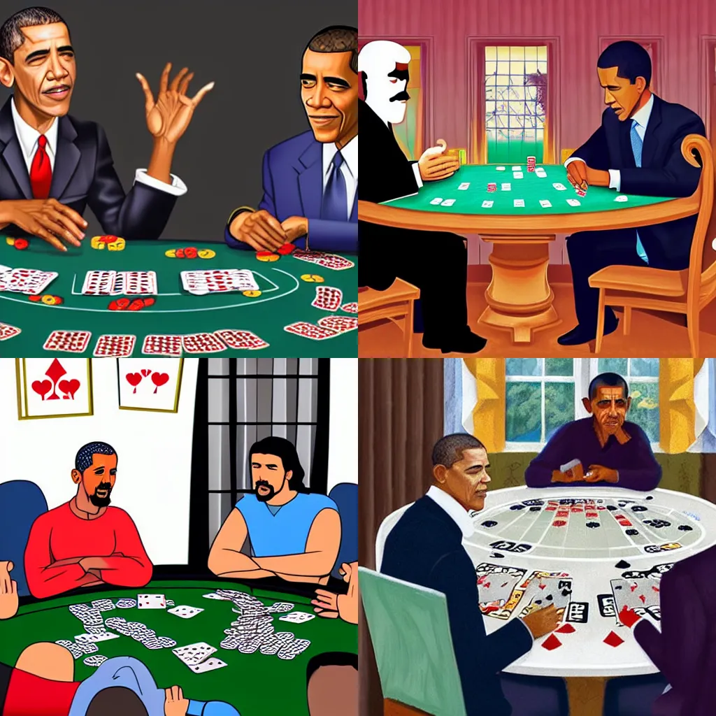 Prompt: Jesus and Obama playing poker