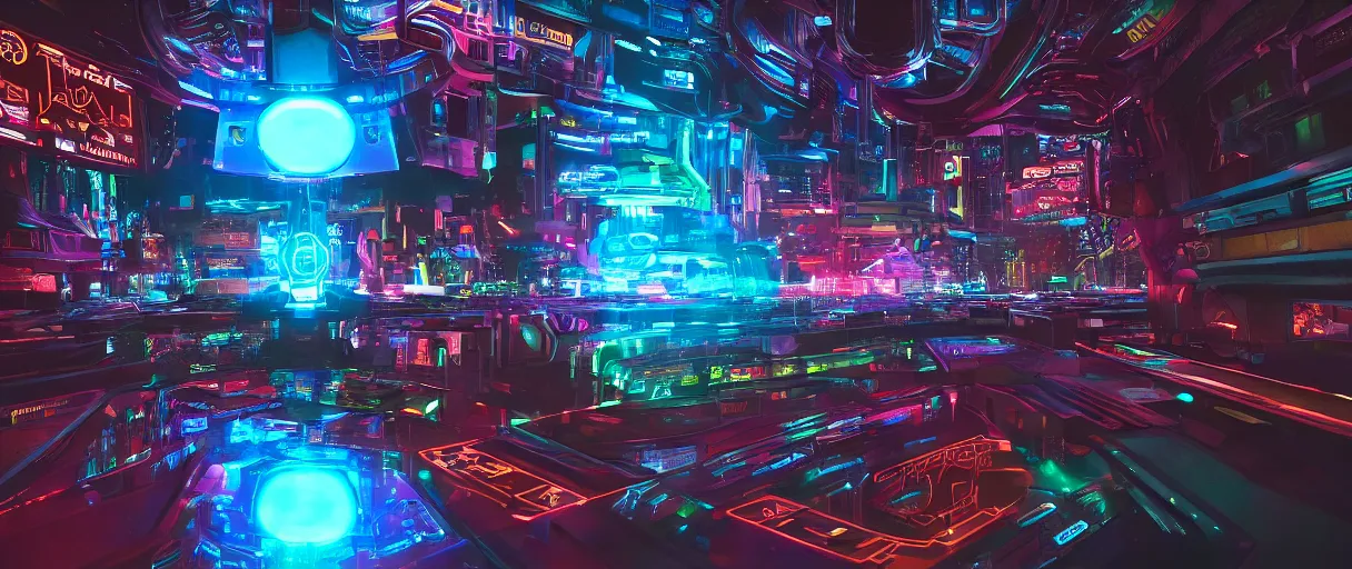 Image similar to cyberpunk holographic logo, futuristic, in the style of Pixar animation, low angle view, 16mm lens, award winning, hyper detailed, dramatic lighting, artstation, octane renderer, unreal engine