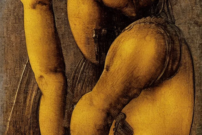 Prompt: Big and strong heavily armored woman | Leonardo Da Vinci | frontal view |