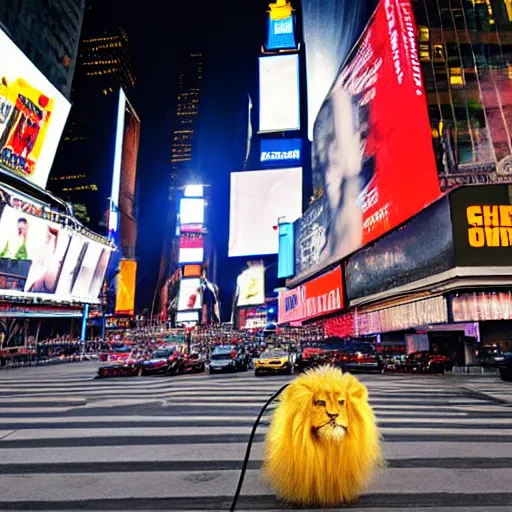 Image similar to electric Lion in new york times square, award winning photo