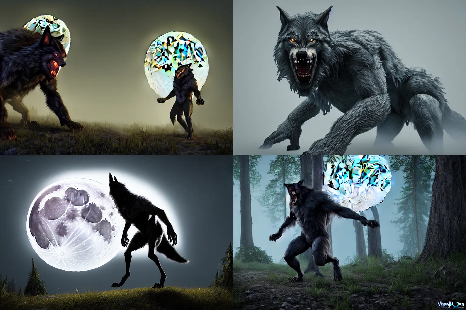 Image similar to werewolf from van helsing unreal engine hyperreallistic render 8k character concept art moon forest