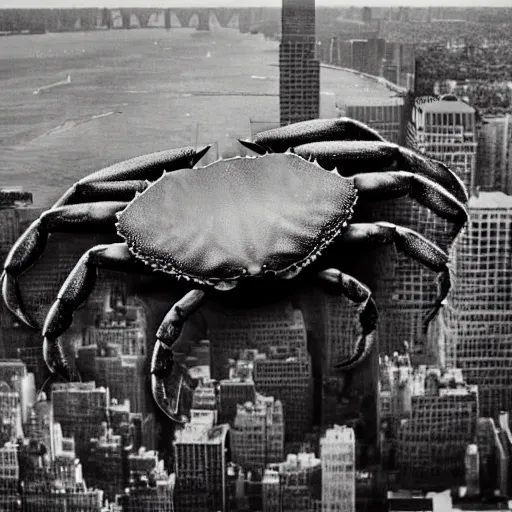 Image similar to A gigantic, huge crab, destroying New York City, photograph, found footage