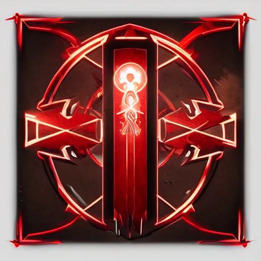 Image similar to full shot of a symmetrical game - icon of horror medieval swords crossed, red powerful fantasy epic legends, game icon stylized, digital illustration radiating, a glowing aura, global illumination, ray tracing, 8 k high definition, intricate details, octane render, unreal engine, trending on arstation