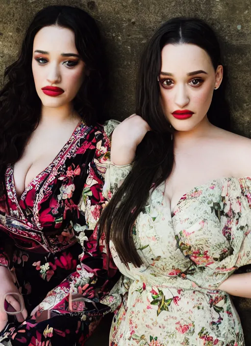 Prompt: portrait of demi rose and kat dennings wearing kebaya in bali, by charlotte grimm, natural light, detailed face, beautiful features, symmetrical, canon eos c 3 0 0, ƒ 1. 8, 3 5 mm, 8 k, medium - format print, half body shot