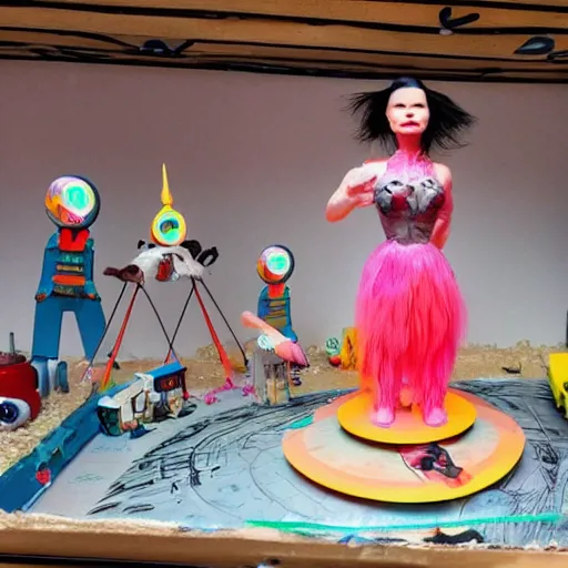 Prompt: bjork at burning man, activity play centre, stop motion vinyl action figure, plastic, toy, butcher billy style