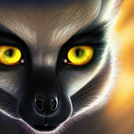 Image similar to Geometric lemur with galaxy eyes, sun in the background, intricate, elegant, highly detailed, digital painting, artstation, concept art, smooth, sharp focus, illustration, art by artgerm