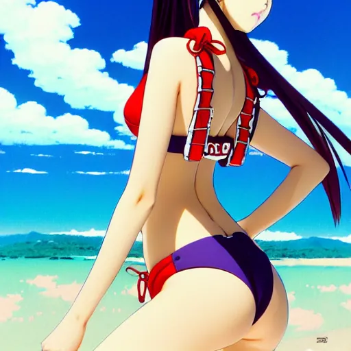 Image similar to a beautiful japanese lalisa alluring gravure model, wearing oversized designer bomber jacket and one piece bikini, bulky poofy bomber jacket with mesoamerican patterns, mesoamerican native street fashion, gapmoe yandere grimdark, trending on pixiv fanbox, painted by greg rutkowski makoto shinkai takashi takeuchi studio ghibli, akihiko yoshida