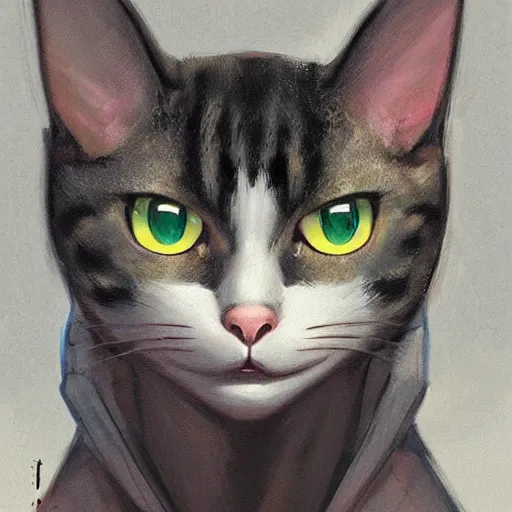 Prompt: A potrait of a cyborg cat with big and cute eyes, fine-face, realistic shaded perfect face, fine details. Very anime style. Realistic shaded lighting poster by Ilya Kuvshinov katsuhiro, magali villeneuve, artgerm, Jeremy Lipkin and Michael Garmash, Rob Rey and Kentarõ Miura style, trending on art station