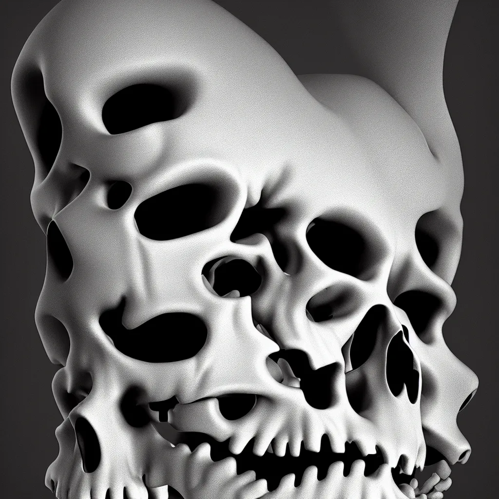 Image similar to black and white light 3D geometry, skull, matte bright highly detailed, poetic, 3D render, digital art, octane render, 8K artistic photography, photo-realistic, by Dora Maar