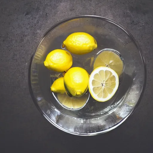 Image similar to bowl of water with slices of lemon floating in it