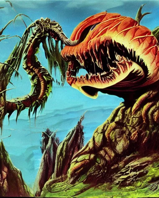 Image similar to roger dean art of predator ( 1 9 8 7 )