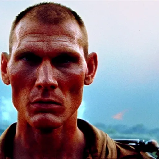 Prompt: Live Action Still of Jerma985 in Apocalypse Now, real life, hyperrealistic, ultra realistic, realistic, highly detailed, epic, HD quality, 8k resolution, body and headshot, film still