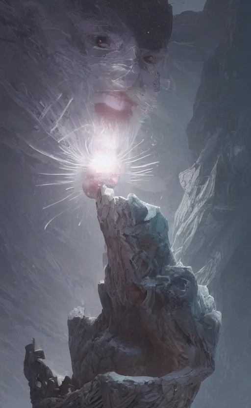 Prompt: a small crystal with white pulsing light, without humans, single gem, front energy game card, drark, marvel comics, dark, intricate, highly detailed, smooth, artstation, digital illustration by ruan jia and mandy jurgens and artgerm and wayne barlowe and greg rutkowski and zdislav beksinski