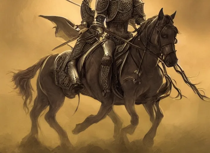 Image similar to knight on horseback, fantasy art, very detailed, beautiful