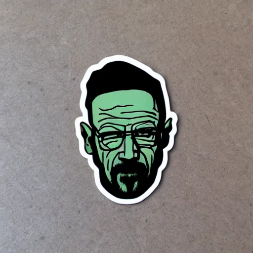 Image similar to die cut sticker, walter white breakdancing in techwear splatter paint