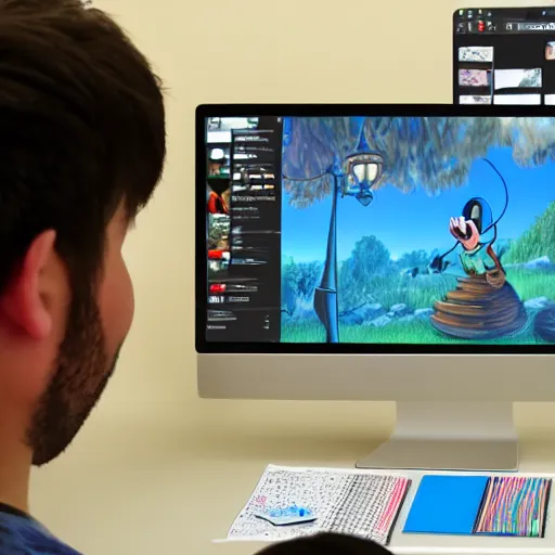 Prompt: a guy watching youtube, 8 k, photorealistic, disney concept drawing