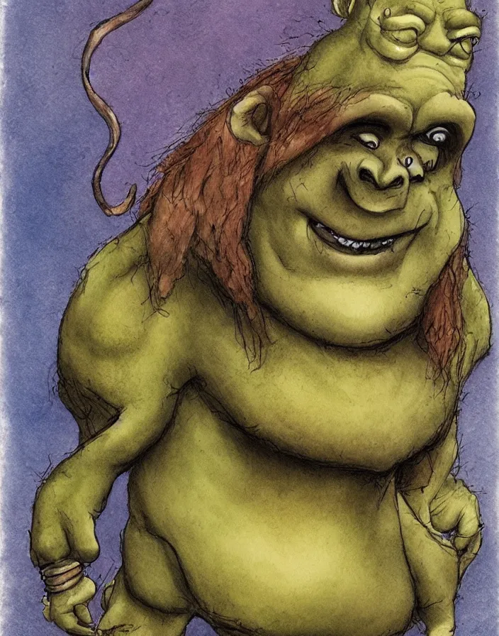 Prompt: cute little ogre, in the style of Tony Diterlizzi and Brian Froud, painterly