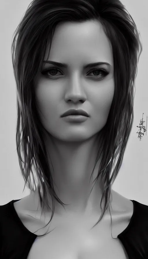 Image similar to up close portrait of a beautiful woman in black and white, photorealistic, upper body, art by diego fazio and diegoKoi and artgerm, concept art, hyper sharp focus, 8k highly detailed