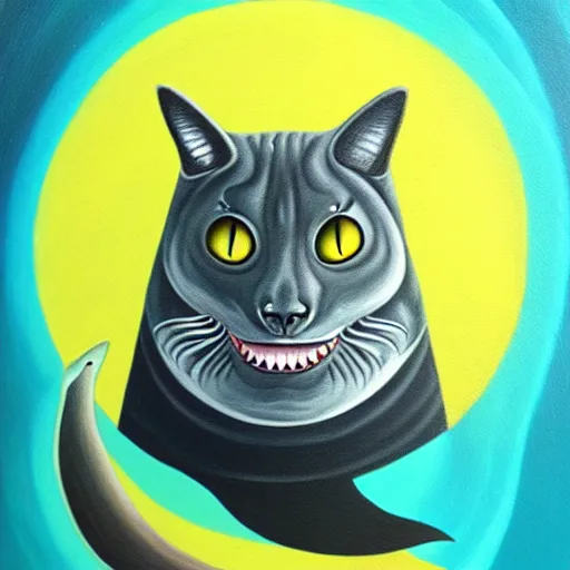 Image similar to shark cat hybrid, detailed ilustration, oil paint